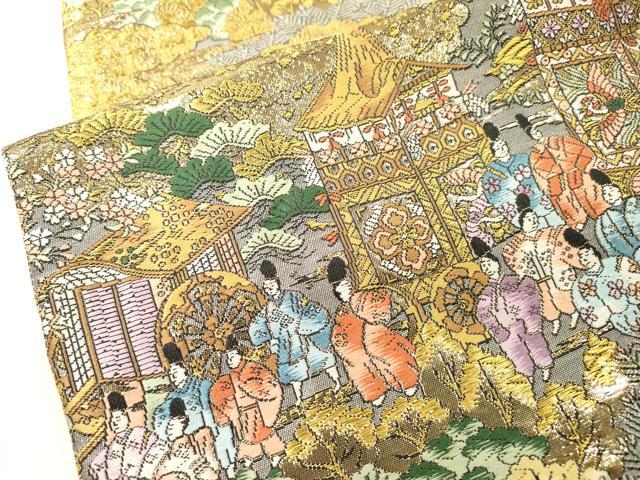 平和屋本店▼西陣 廣部商事謹製 全通柄袋帯 唐織 京洛祇園祭還幸絵巻 弐拾金箔使用 正絹 逸品 DABI7786fe