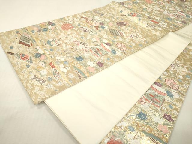 平和屋本店▼六通柄袋帯 唐織 九百錦 貝桶 兜 純金箔24K 正絹 逸品 DABI7790fe