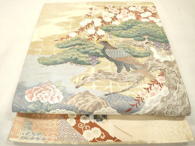 平和屋本店▼六通柄袋帯 唐織 桃山春鷹図 本金箔 正絹 逸品 DABI7792fe