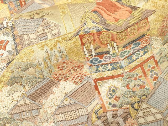 平和屋本店▼六通柄袋帯 唐織 京の屏風絵 本金箔 正絹 逸品 未使用 DABI7804fe