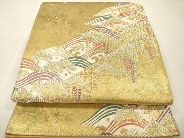 平和屋本店▼六通柄袋帯 絹衣松波文 本金箔 正絹 逸品 DABI7806fe