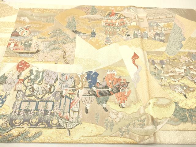 平和屋本店▼全通全景柄袋帯 洛中洛景 本金箔 正絹 逸品 DABI7813fe