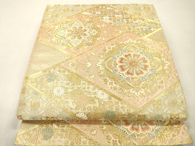 平和屋本店▼六通柄袋帯 全通小袖錦 正倉院花菱文 本金 正絹 逸品 DABI7814fe