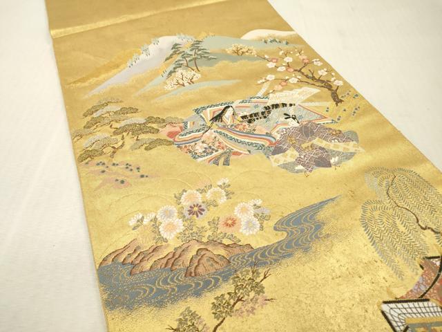平和屋本店●西陣 長嶋成織物 ながしま帯 六通柄袋帯 平安花苑 瀞金錦 本金箔 共箱付き 正絹 逸品 DABI7816fe
