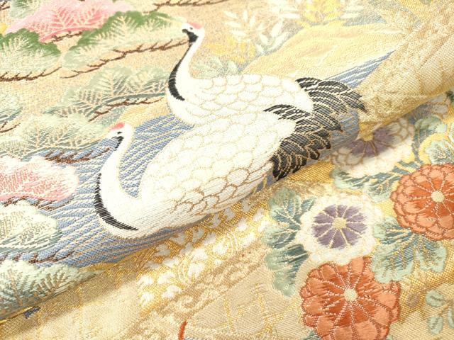 平和屋着物▼西陣 やまひで謹製 六通柄袋帯 鳳凰鼓群れ鶴花文 宝華彫金 証紙付き 正絹 逸品 未使用 DABI7822fe
