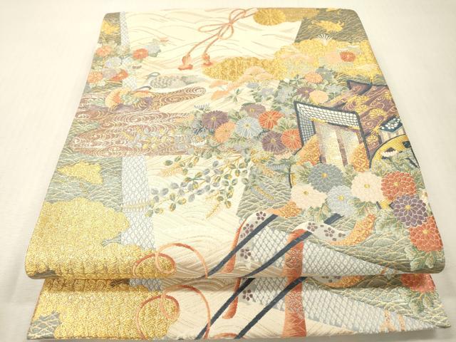 平和屋本店▼六通柄袋帯 唐織 九百錦 裂取御所華文 本金箔 正絹 逸品 DABI7825fe
