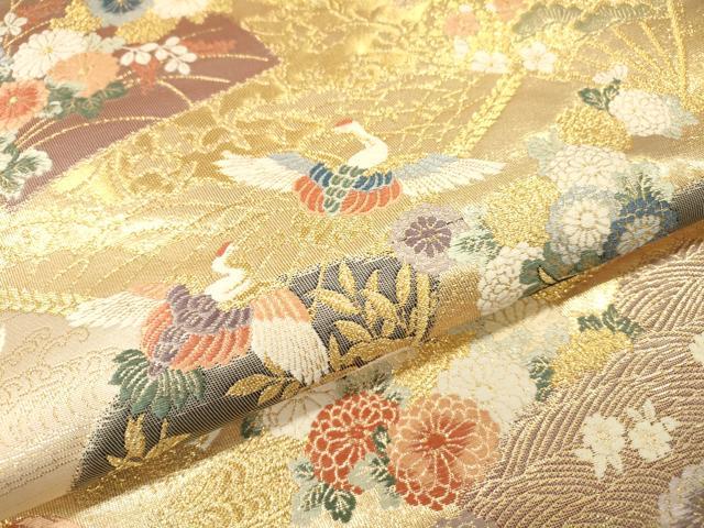 平和屋本店▼六通柄袋帯 唐織 九百錦 裂取扇面文 本金箔 正絹 逸品 DABI7826fe