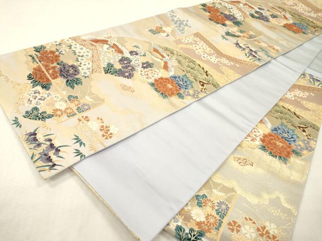平和屋本店▼六通柄袋帯 唐織 地紙飛鶴花松文 本金箔 正絹 逸品 DABI7841fe