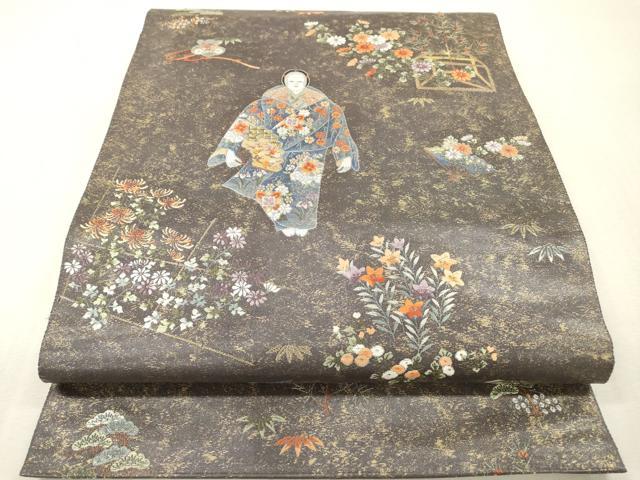 平和屋本店●太鼓柄袋帯 唐織 熊野能絵文 金泥箔 本金箔 正絹 逸品 DABI7848fe