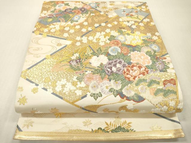 平和屋本店▼六通柄袋帯 唐織 九百錦 裂取薫花文 本金箔 正絹 逸品 DABI7855fe