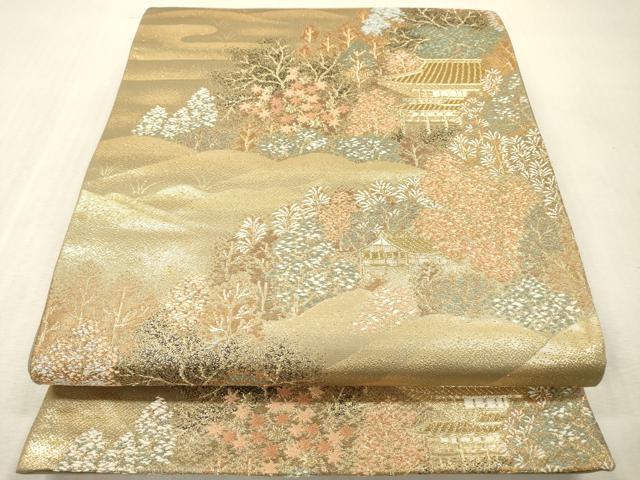 平和屋本店▼六通柄袋帯 樹林風景文 本金二重箔 正絹 逸品 DABI7862fe