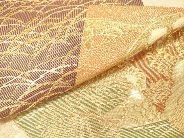 平和屋本店▼六通柄袋帯 色紙重ね花文 本金二丁箔 正絹 逸品 未使用 DABI7869fe