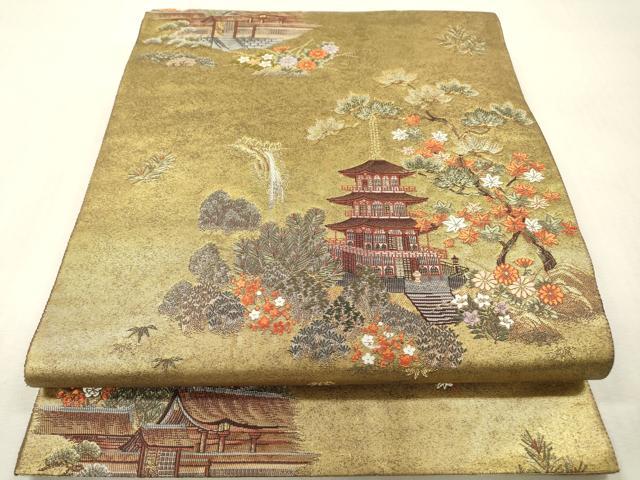 平和屋本店●太鼓柄袋帯 唐織 東照宮絵文 本金箔 金泥箔 正絹 逸品 DABI7871fe