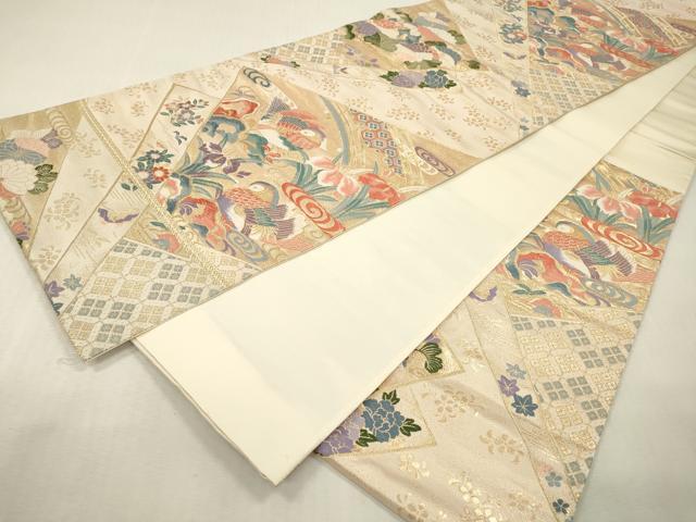 平和屋本店▼六通柄袋帯 唐織 鴛鴦花文 純金箔 正絹 逸品 DABI7876fe