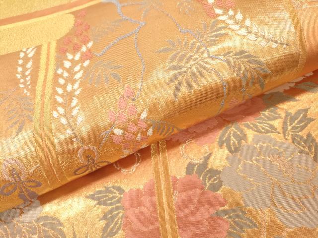 平和屋本店▼六通柄袋帯 霞草花 本金箔 正絹 逸品 DABI7880fe