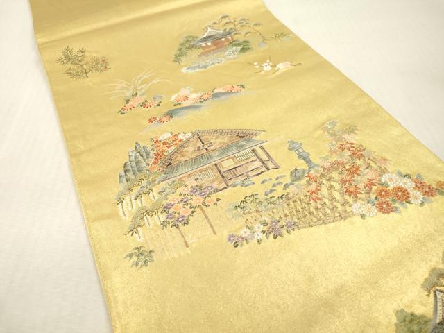 平和屋本店●六通柄袋帯 唐織 風景文 本金箔 金泥箔 正絹 逸品 DABI7881fe