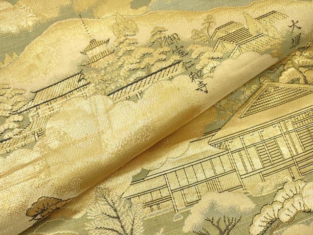 平和屋本店▼全通柄袋帯 京洛百景 黄金全通 本金箔使用 正絹 逸品 DABI7885fe