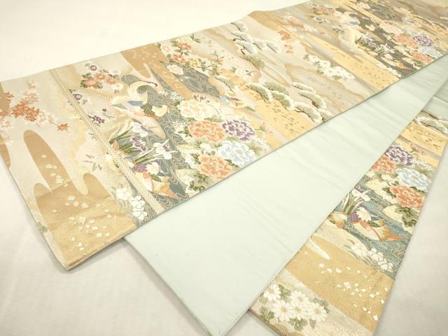 平和屋本店▼六通柄袋帯 唐織 花鳥松文 本金箔 正絹 逸品 DABI7889fe