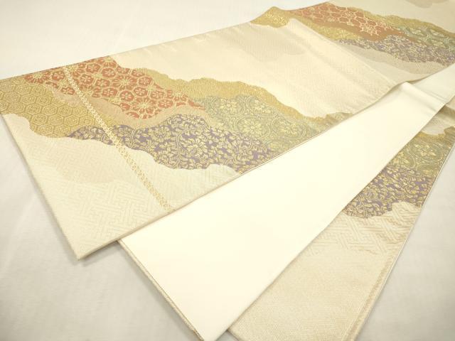 平和屋本店▼全通柄袋帯 佐賀錦道長紋 本金二丁箔全通 正絹 逸品 DABI7890fe