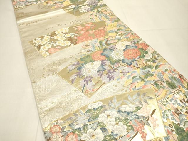平和屋着物▼六通柄袋帯 唐織 春陽瑞花紋 金銀糸 正絹 逸品 DABI7894fe