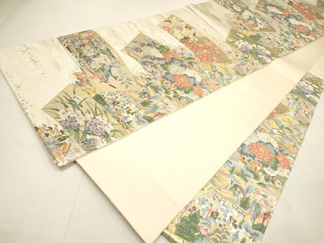 平和屋着物▼六通柄袋帯 唐織 春陽瑞花紋 金銀糸 正絹 逸品 DABI7894fe