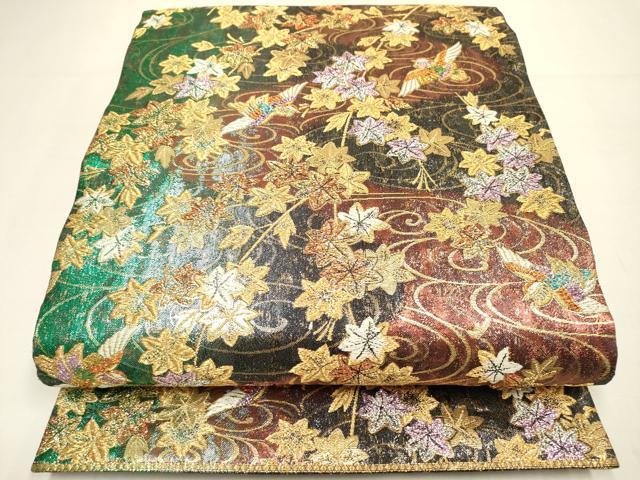 平和屋着物▼両面 六通柄袋帯 竜田川飛鳥文 金銀糸 正絹 逸品 DABI7903fe