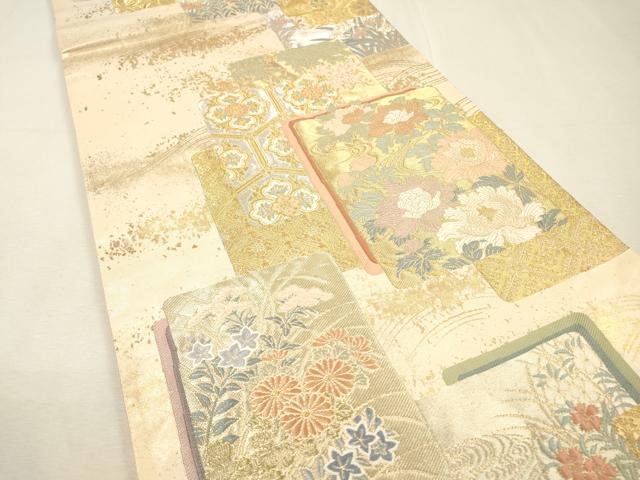 平和屋着物▼六通柄袋帯 唐織 蒔絵重ね 金銀糸 正絹 逸品 DABI7908fe