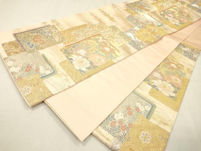 平和屋着物▼六通柄袋帯 唐織 蒔絵重ね 金銀糸 正絹 逸品 DABI7908fe