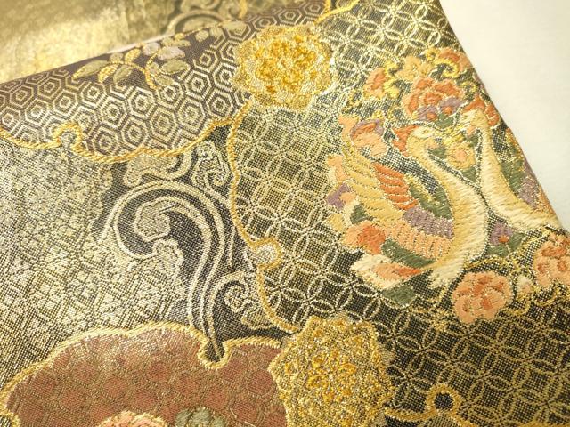 平和屋着物▼両面 六通柄袋帯 花樹唐花文 金糸 正絹 逸品 DABI7917fe