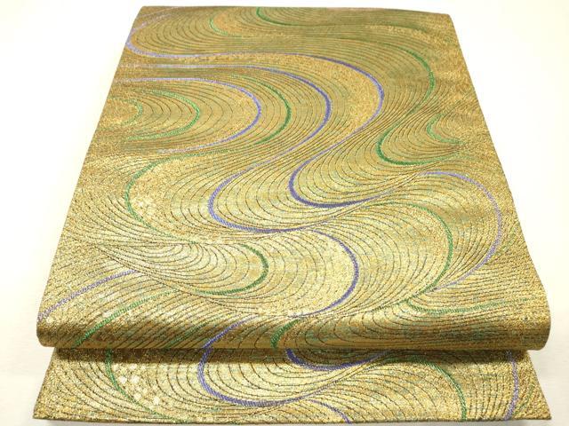 平和屋着物▼両面 全通柄袋帯 流水文 金糸 正絹 逸品 DABI7922fe