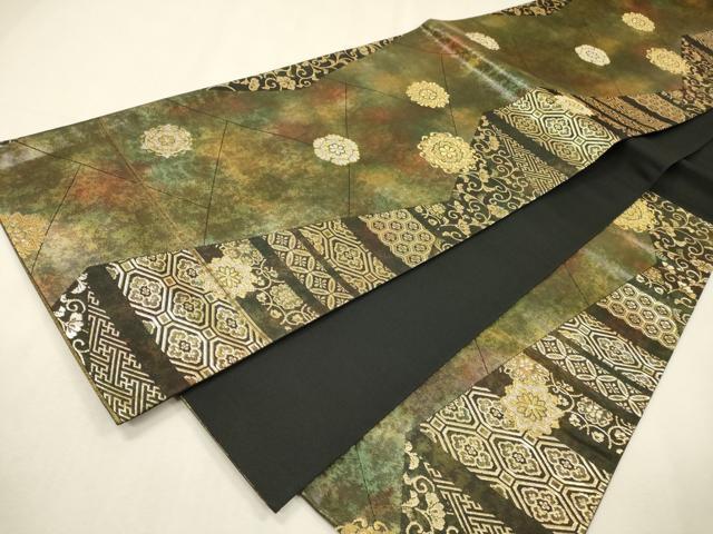 平和屋着物▼六通柄袋帯 切嵌吉祥花文 金糸 引箔 正絹 逸品 未使用 DABI7927fe