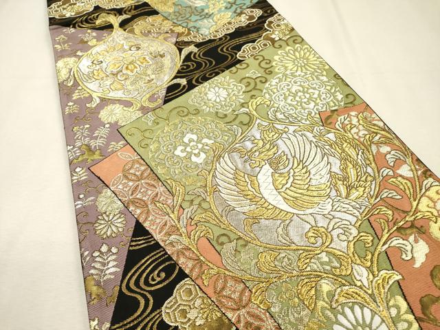 平和屋着物▼六通柄袋帯 唐織 鳳凰色紙重ね花文 金銀糸 正絹 逸品 DABI7928fe