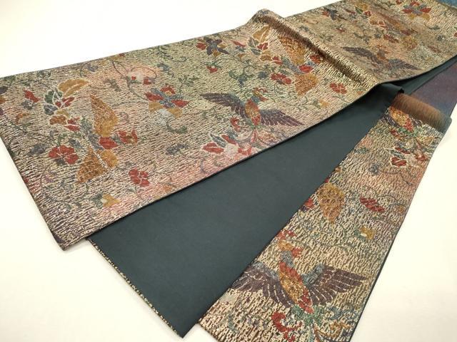 平和屋着物▼六通柄袋帯 更紗花鳥文 金糸 正絹 逸品 DABI7929fe