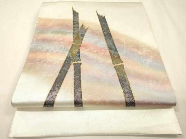 平和屋着物▼染色作家 田中文子 太鼓柄袋帯 竹 金彩 正絹 逸品 DABI7952fe