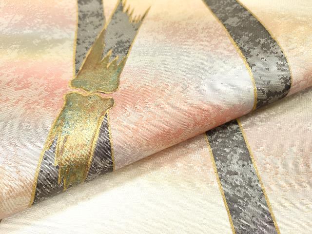 平和屋着物▼染色作家 田中文子 太鼓柄袋帯 竹 金彩 正絹 逸品 DABI7952fe