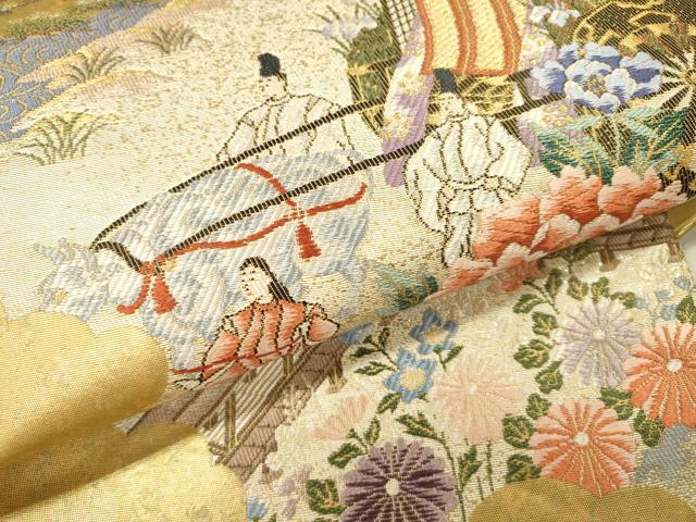 平和屋着物▼六通柄袋帯 唐織 葵祭絵巻紋 金彩 引箔 正絹 逸品 DABI7964fe