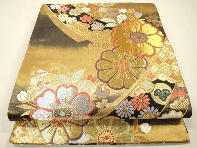 平和屋着物▼六通柄袋帯 唐織 古典錦 鬘帯舞花文 金銀糸 正絹 逸品 DABI7965fe
