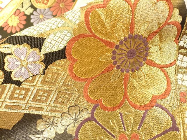 平和屋着物▼六通柄袋帯 唐織 古典錦 鬘帯舞花文 金銀糸 正絹 逸品 DABI7965fe