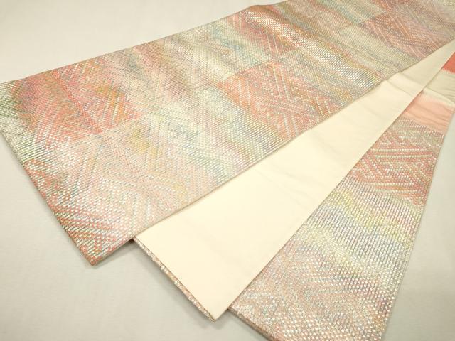 平和屋着物▼六通柄袋帯 羅峰文様錦帯 銀糸 正絹 逸品 DABI7972fe