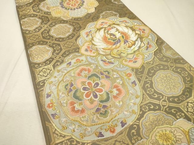 平和屋着物▼六通柄袋帯 唐織 鳳凰花絵皿文 金銀糸 正絹 逸品 DABI7990fe