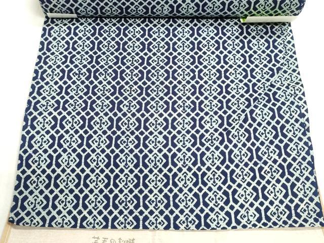 平和屋着物*夏物 浴衣 反物 着尺 本ろうけつ染め 注染 菱繋ぎ 綿 逸品 未使用 DABI8058we