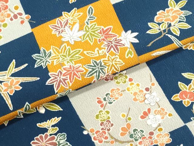 平和屋着物▼端切れ ハギレ 反物 市松草花丸文 金彩 リメイク生地 材料 逸品 未使用 DABI8123we