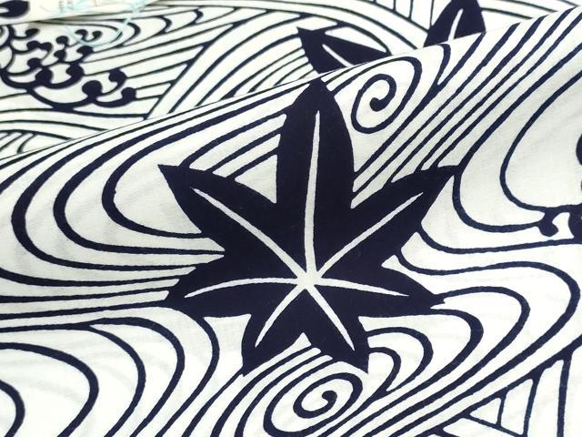 平和屋着物*夏物 男性 竺仙鑑製 浴衣 反物 注染 立波草花文 証紙付き 綿 逸品 未使用 DABI8155we
