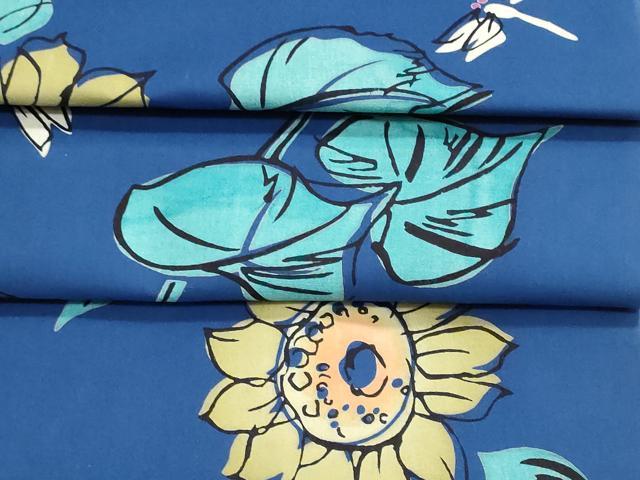 平和屋着物*夏物 浴衣 反物 着尺 注染 向日葵 蜻蛉 綿 逸品 未使用 DABI8157we