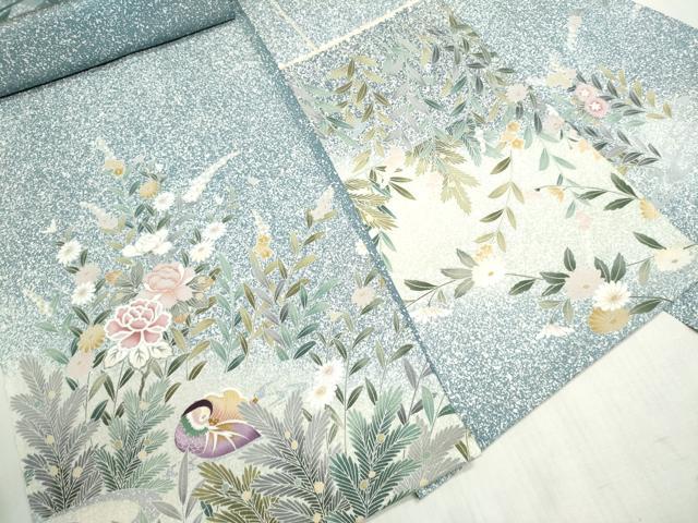 平和屋着物●付下げ 反物 着尺 共八掛付き 鴛鴦花文 たたき染め 逸品 未使用 DABI8210we