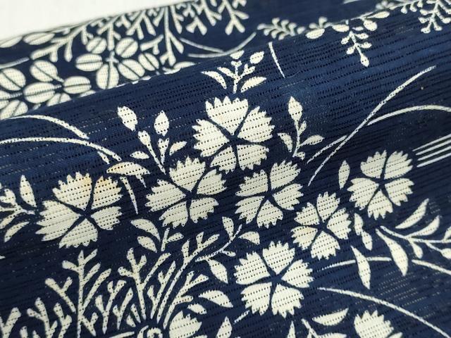 平和屋着物*夏物 竺仙鑑製 浴衣 反物 着尺 綿絽 注染 草花文 証紙付き 綿 逸品 未使用 DABI8264we