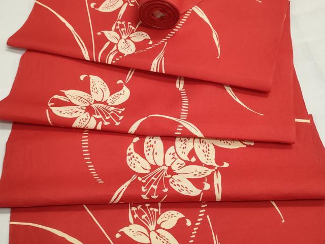 平和屋着物*夏物 浴衣 反物 着尺 注染 草花文 百合 綿 逸品 未使用 DABI8272we