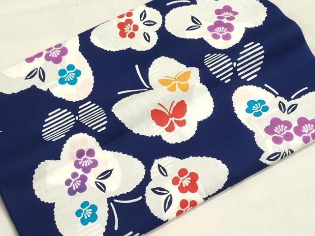 平和屋着物*夏物 浴衣 女の子 子供 反物 着尺 注染 舞蝶花文 綿 逸品 未使用 DABI8289we