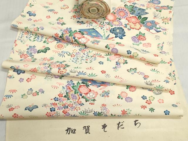 平和屋着物▼小紋 反物 着尺 加賀そだち 草花文 逸品 未使用 DABI8455we