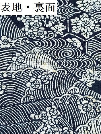 平和屋着物∴夏物 浴衣 反物 着尺 綿絽 無形文化財長板本染 正藍別染 流水花文 証紙付き 綿 逸品 未使用 DABI8503we